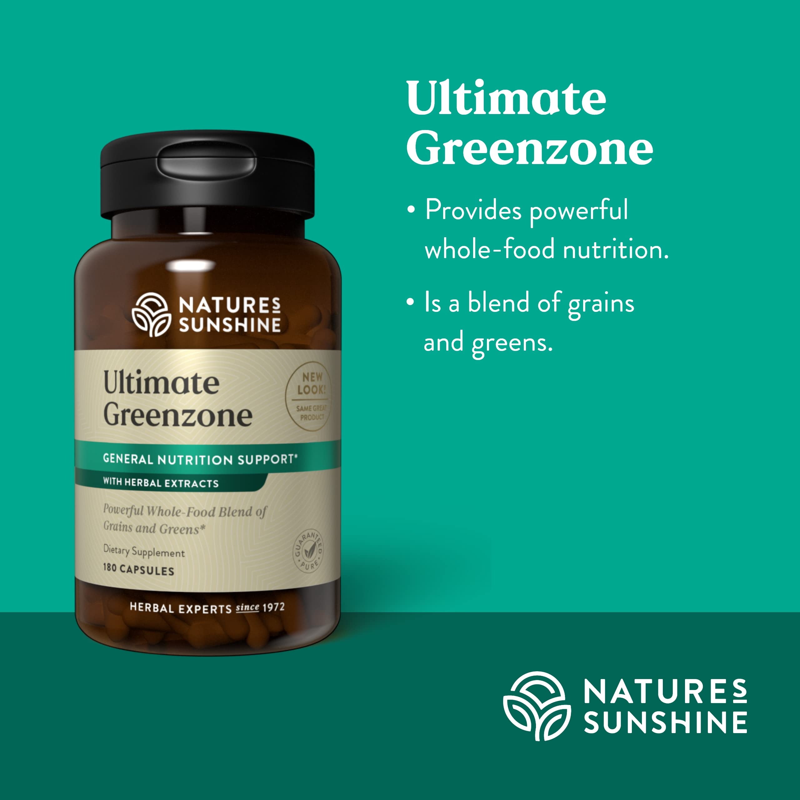 Nature's Sunshine Ultimate Greenzone chia seeds highlight omega fatty acids.