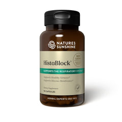 Nature's Sunshine HistaBlock bottle front providing seasonal airway support.