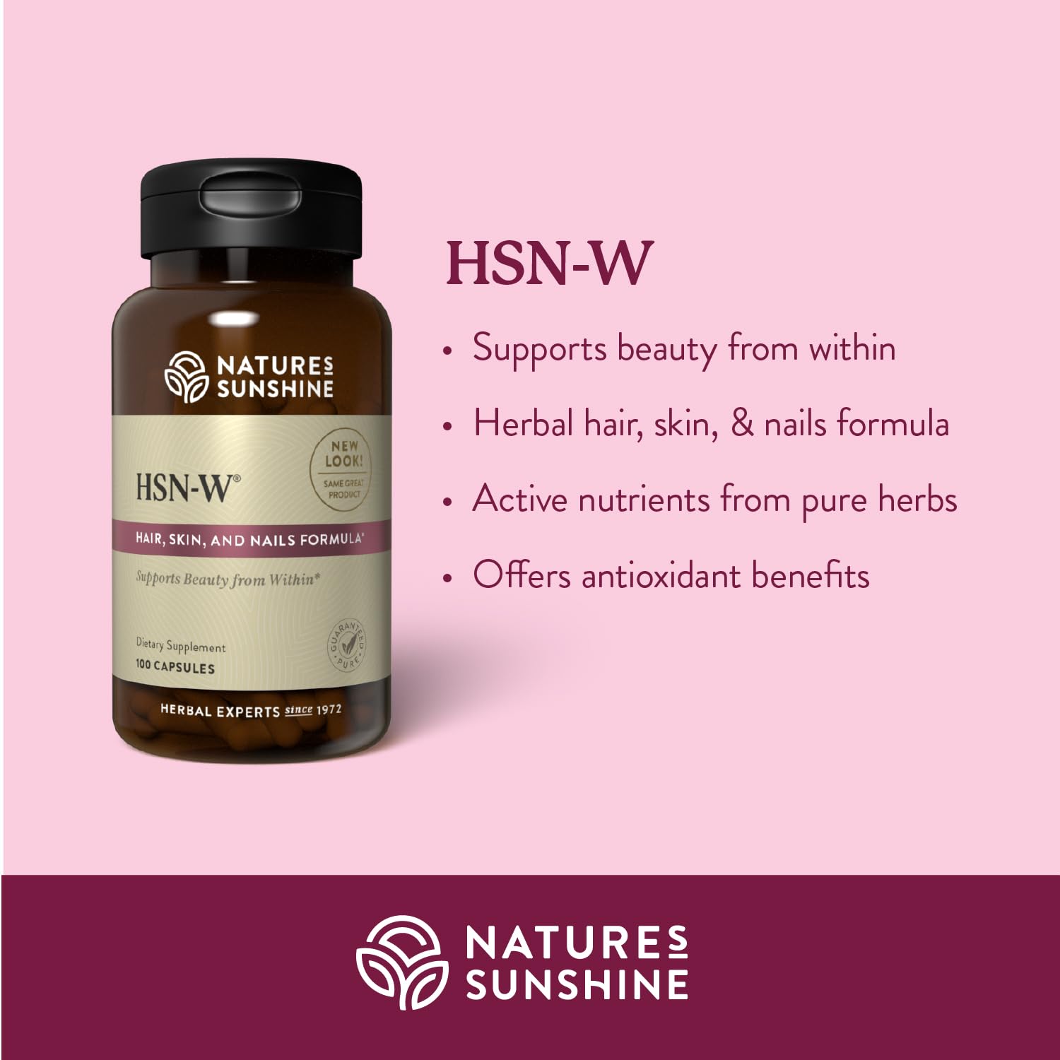 Nature's Sunshine HSN-W label closeup indicating high purity and quality.