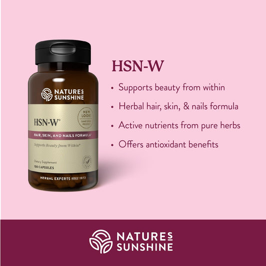 Nature's Sunshine HSN-W label closeup indicating high purity and quality.