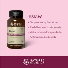 Nature's Sunshine HSN-W label closeup indicating high purity and quality.