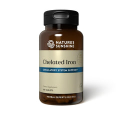Nature's Sunshine Iron-Chelated 25mg bottle promoting circulation support.