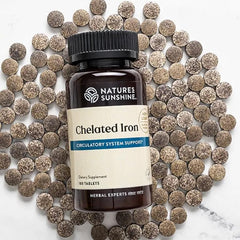 Nature's Sunshine iron-chelated ingredients box highlighting gentle absorption.