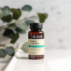 Nature's Sunshine Kidney Activator capsules closeup reveals soft capsules and herbs