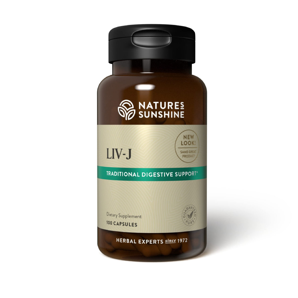 Nature's Sunshine LIV-J bottle label supports digestion and liver nourishment.