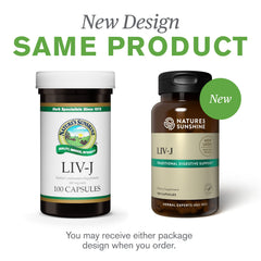 Nature's Sunshine LIV-J herbal blend visual emphasizes digestive system support.