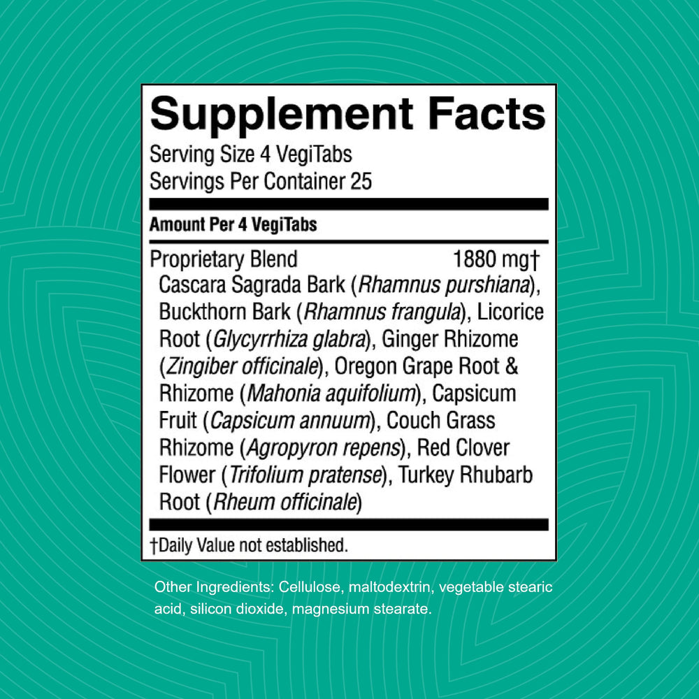 Nature's Sunshine Lower Bowel Stimulator ingredients panel highlighting herbal blend.