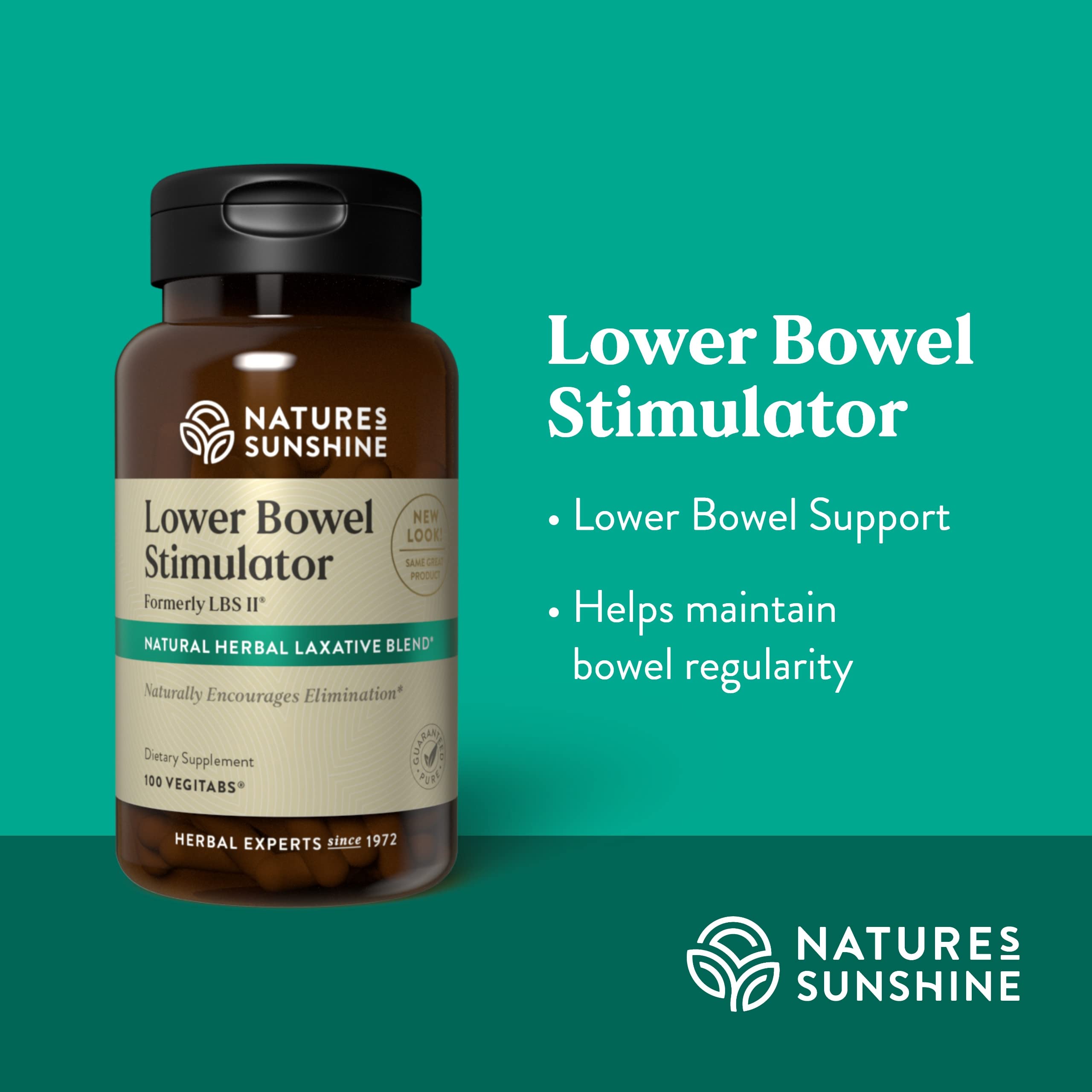 Nature's Sunshine Lower Bowel Stimulator label with serving size information.