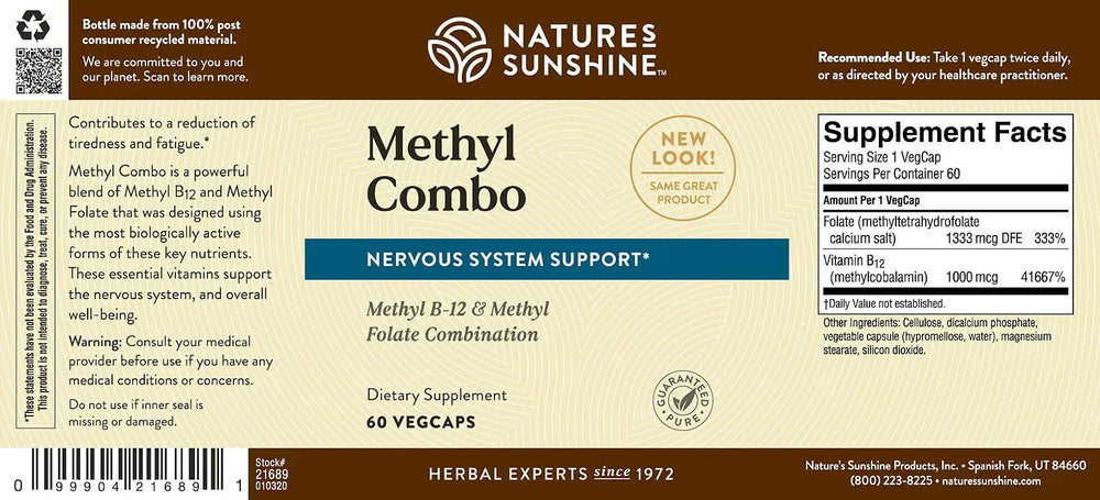 Nature's Sunshine Methyl Combo capsules in hand, suggesting easy daily use.