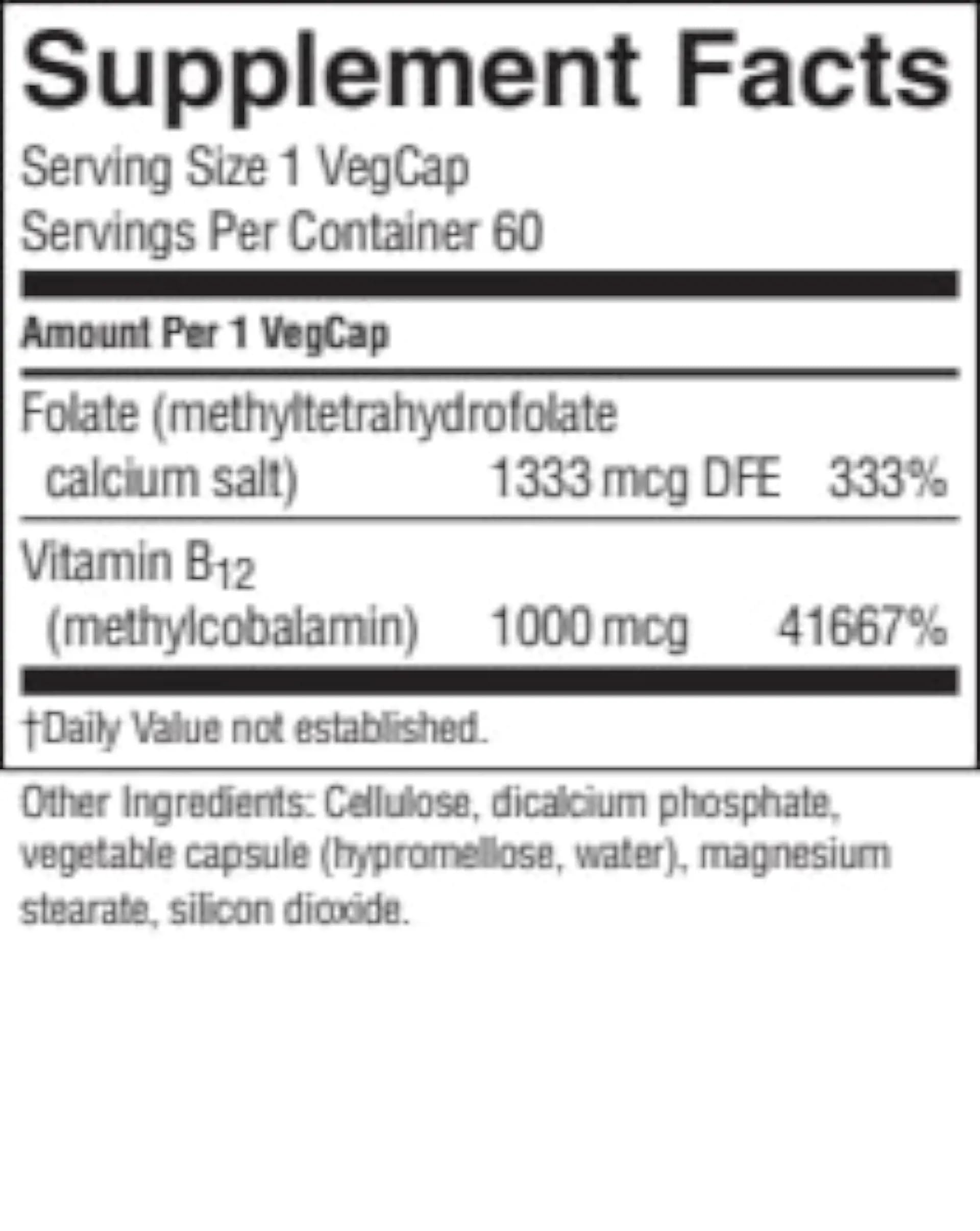 Nature's Sunshine Methyl Combo label close-up featuring methylcobalamin and methylfolate.