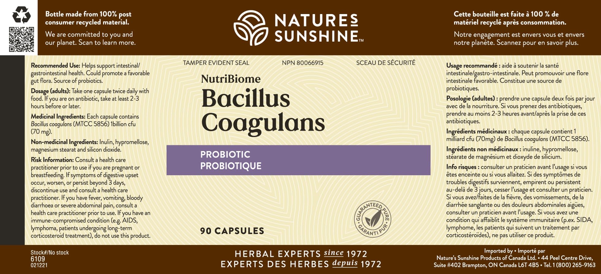 Nature's Sunshine NutriBiome bottle on a kitchen shelf for daily use.