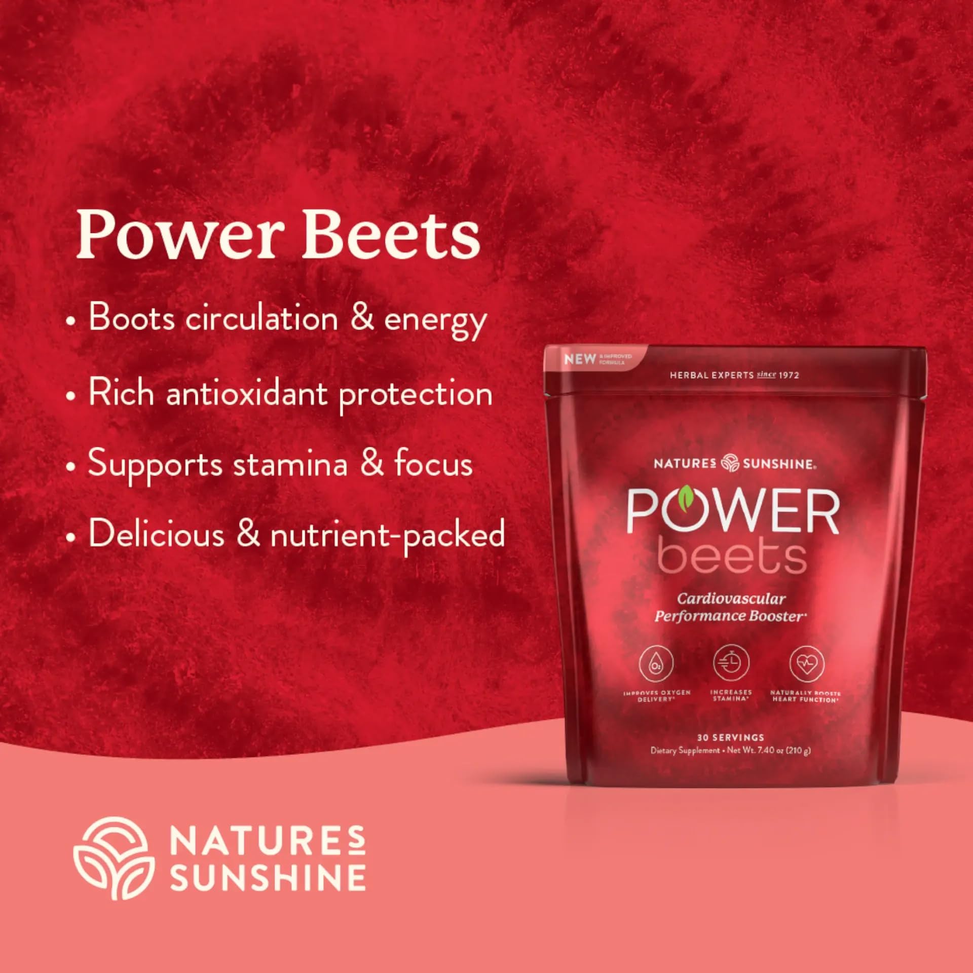 Nature's Sunshine Power Beets bottle pour for on-the-go energy