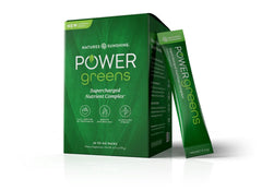 Nature's Sunshine Power Greens stick-pack front view for daily greens on busy mornings.