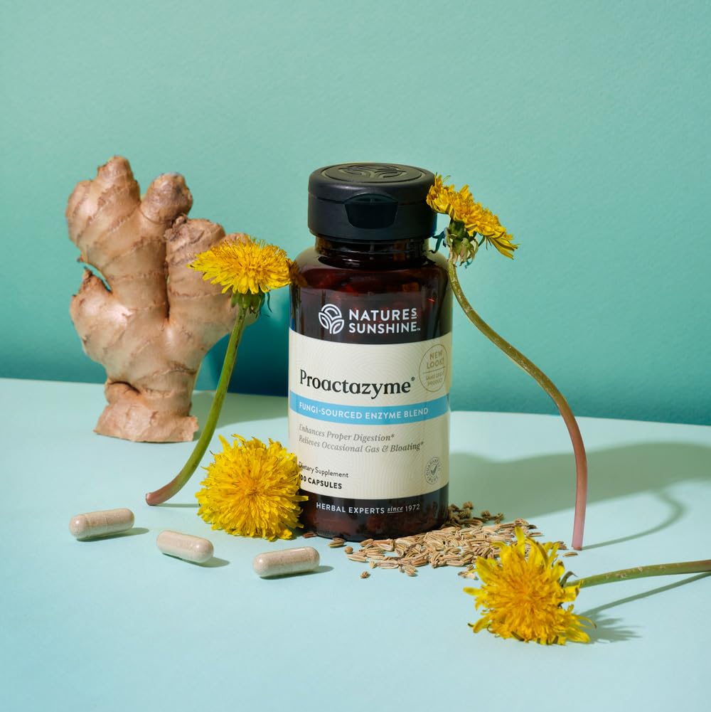 Nature's Sunshine Proactazyme bottle back label highlighting ingredients and usage