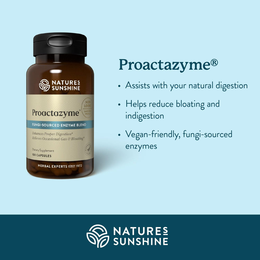 Nature's Sunshine Proactazyme capsules closeup showing capsules for digestion support