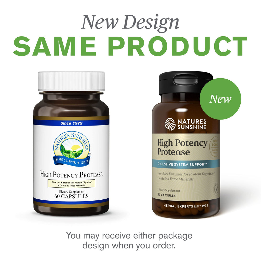 Nature's Sunshine Protease 60 capsules digestive-support scene suitable for on-the-go