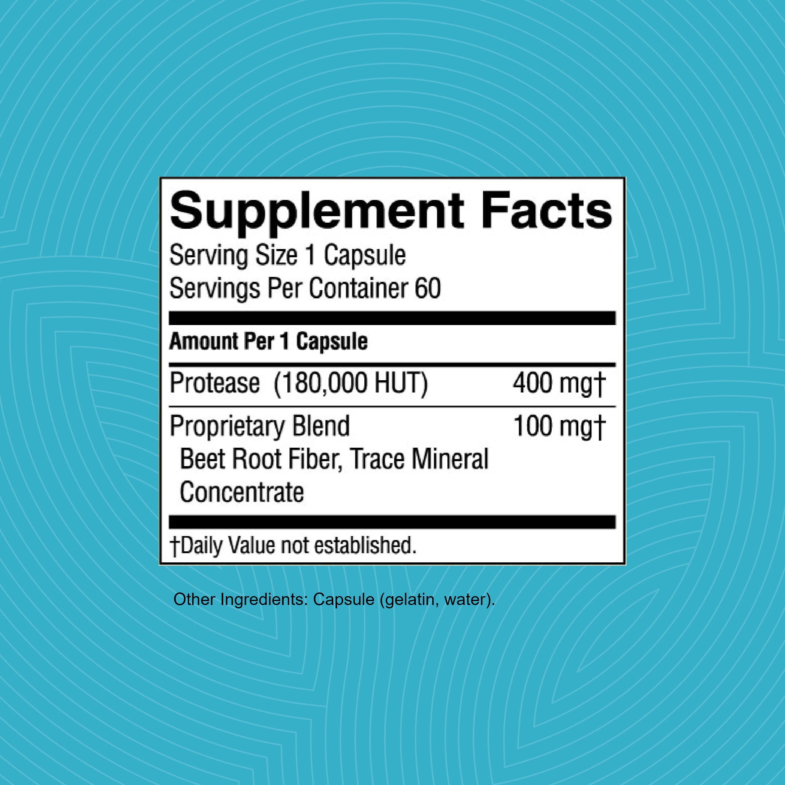 Nature's Sunshine Protease 60 capsules packaging emphasizing heritage and quality