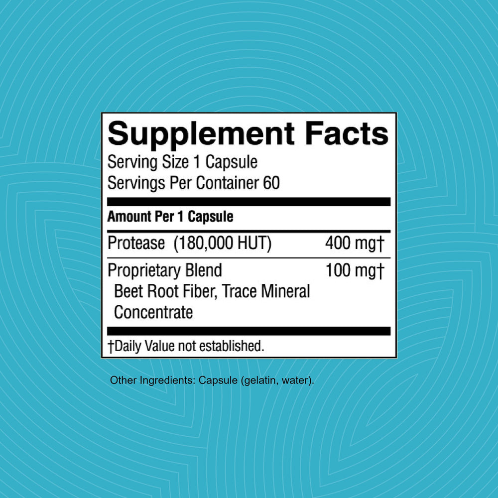 Nature's Sunshine Protease 60 capsules packaging emphasizing heritage and quality