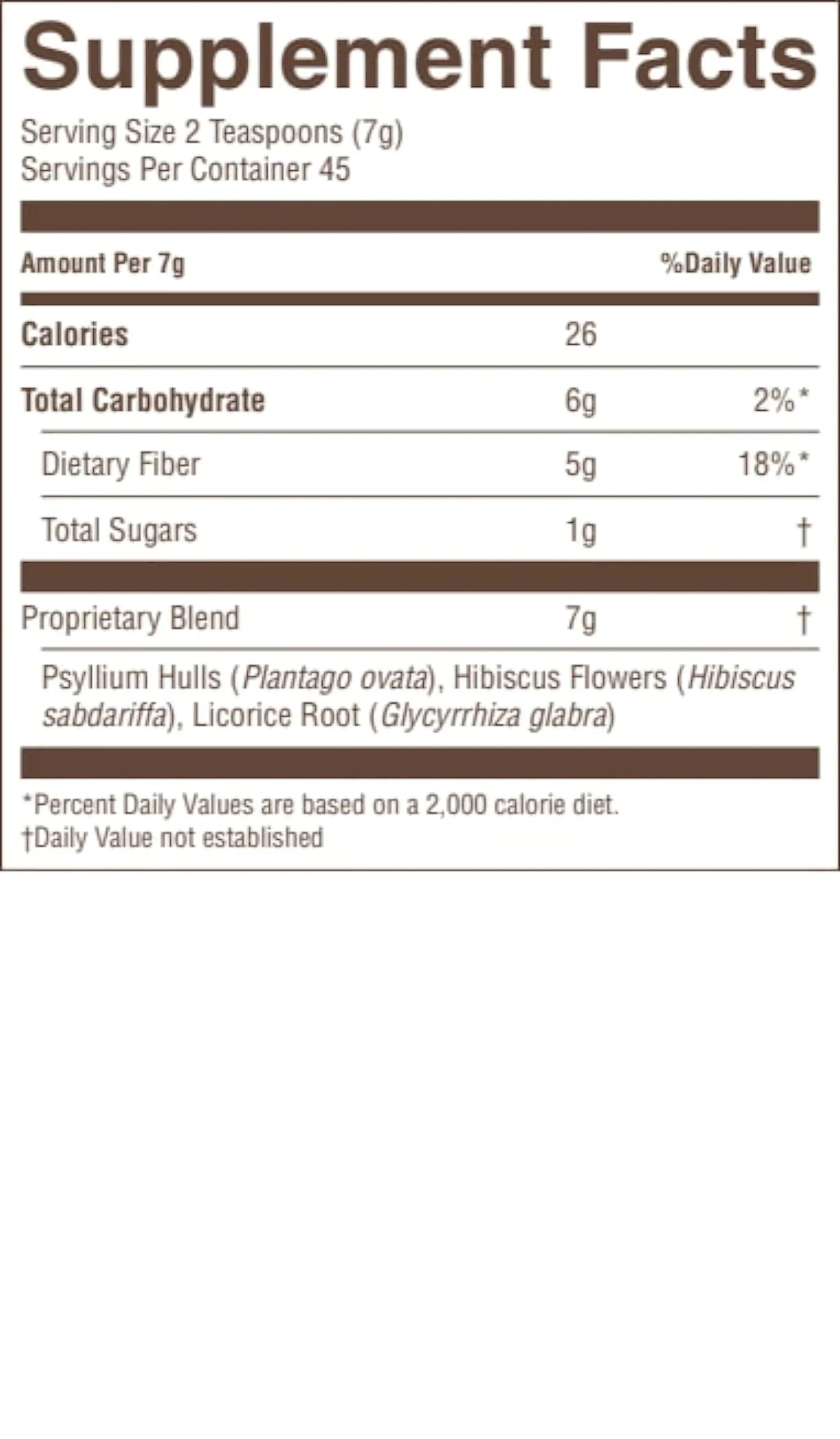 Nature's Sunshine Psyllium Hulls Combination ingredients label shows hibiscus and licorice root blend