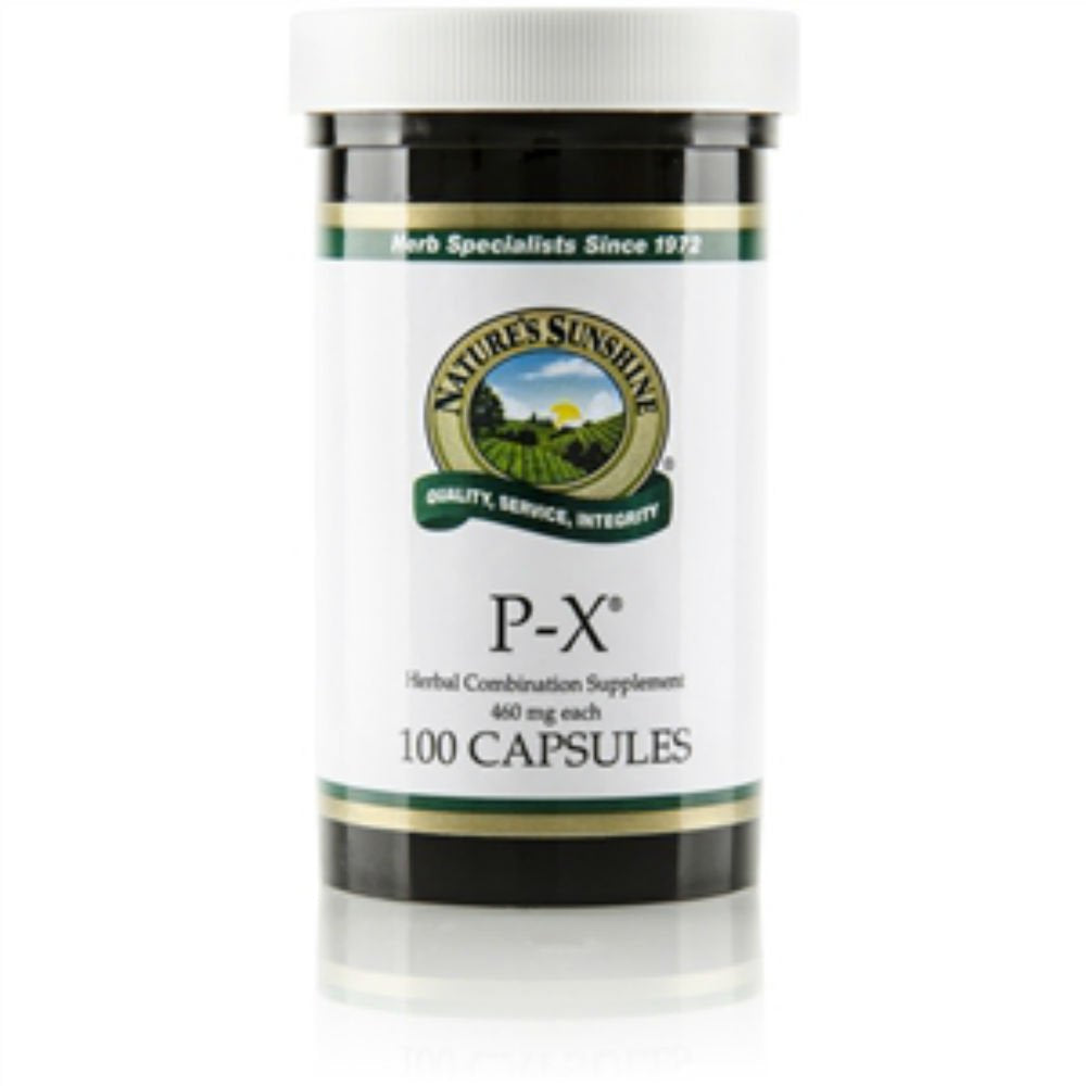 Nature's Sunshine PX 100 capsules bottle for a simple daily wellness routine.