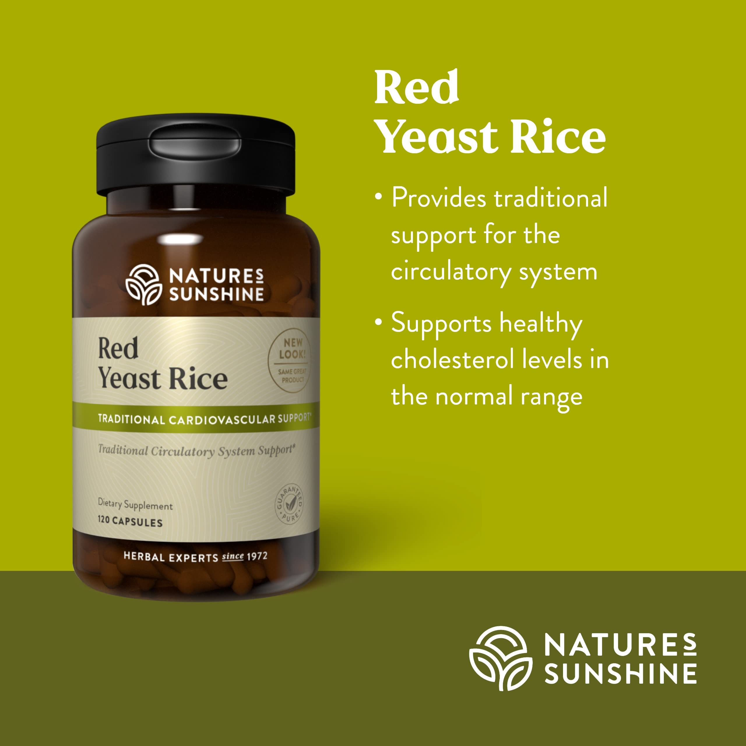 Kosher-certified Nature's Sunshine Red Yeast Rice packaging for dietary compliance