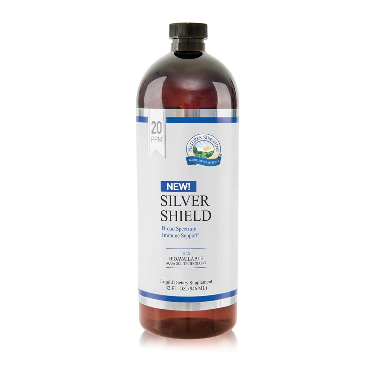 Nature's Sunshine Silver Shield Liquid bottle pour for easy three-times-daily dosing