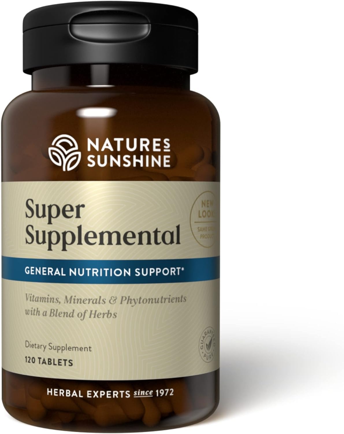 Nature's Sunshine Super Supplemental bottle on a clean surface, supporting daily wellness.