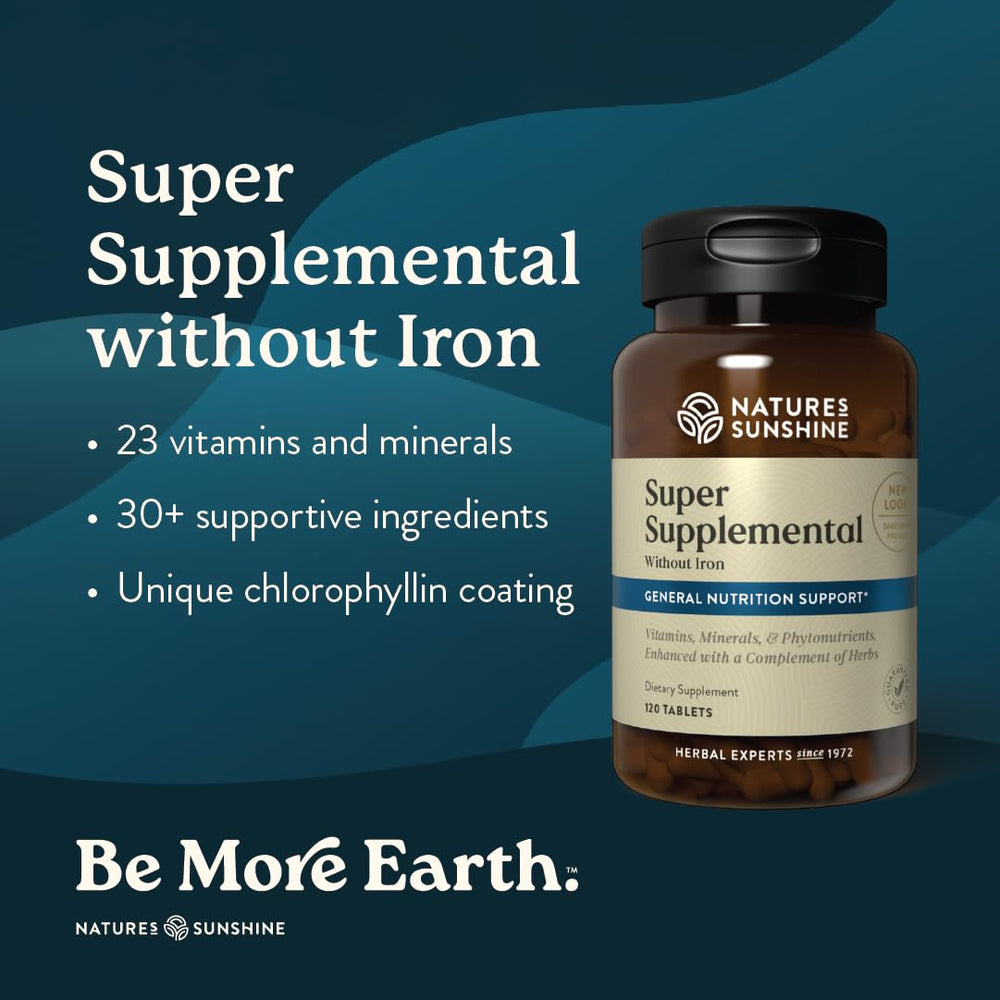 Nature's Sunshine Supersupplement label closeup highlights its minerals and herbal blend