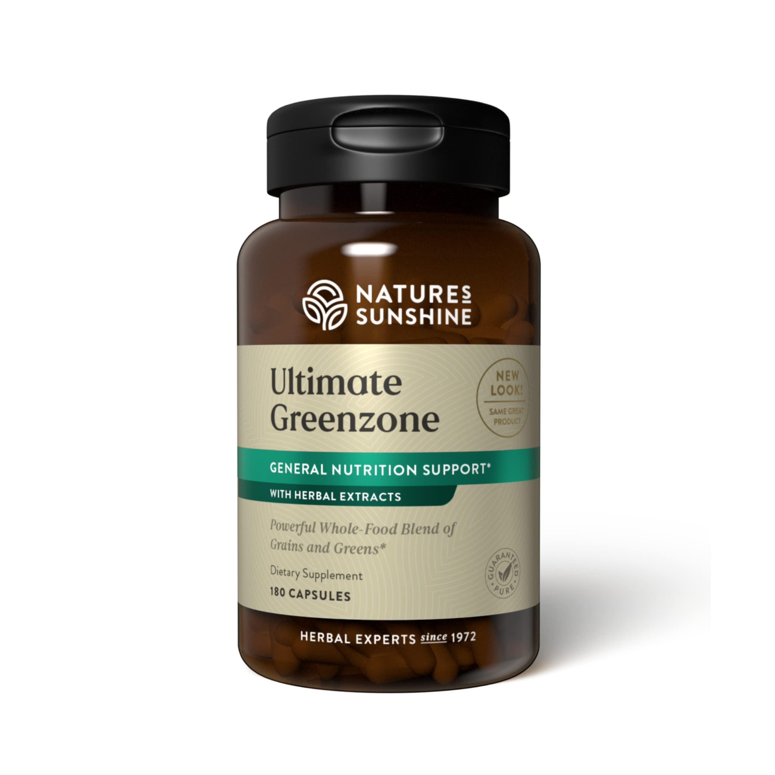 Nature's Sunshine Ultimate Greenzone bottle supports daily wellness with essential nutrients.
