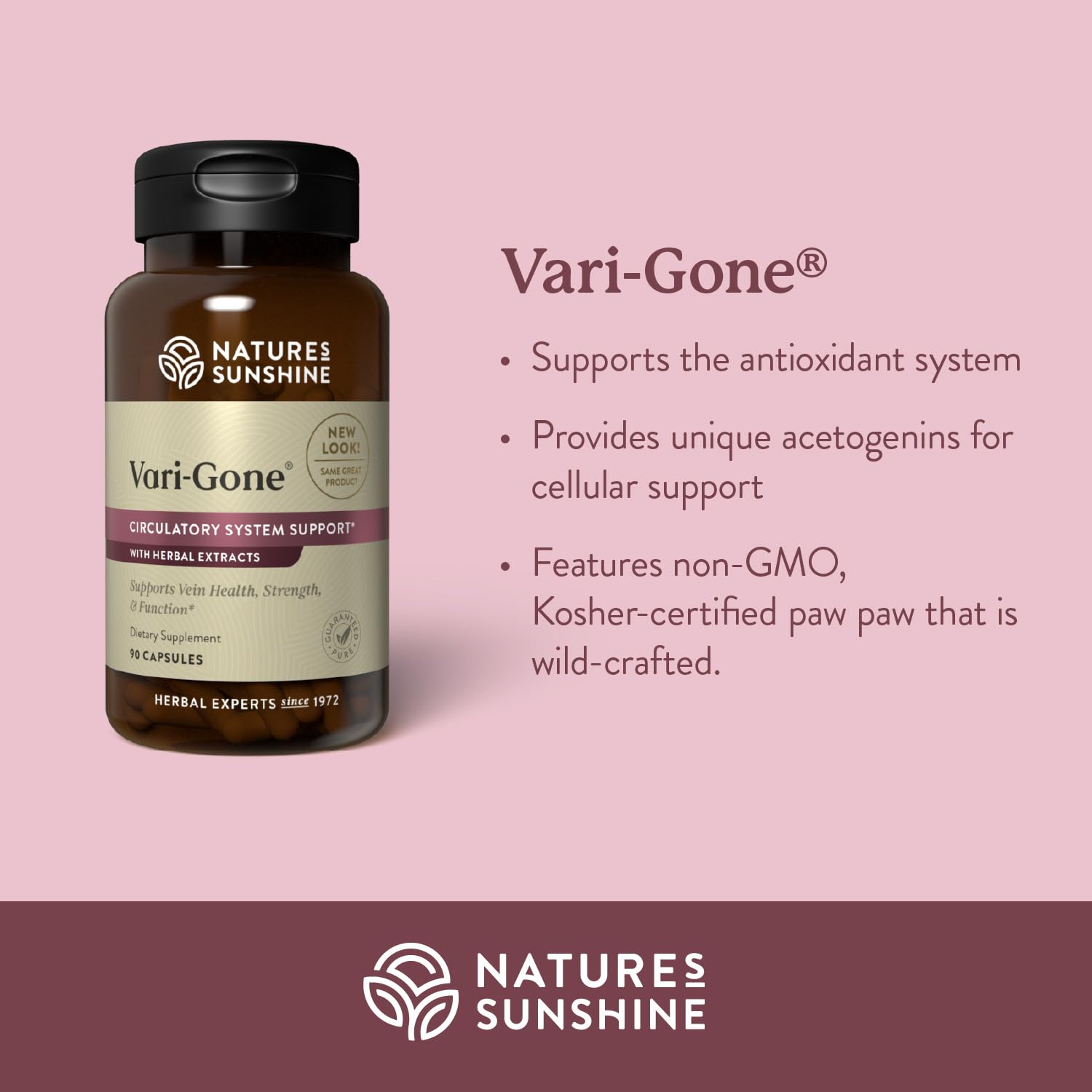 Nature's Sunshine Vari-Gone visuals show legs and veins for circulation context