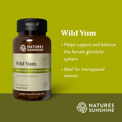Nature's Sunshine Wild Yam capsules packaging showing bottle and box