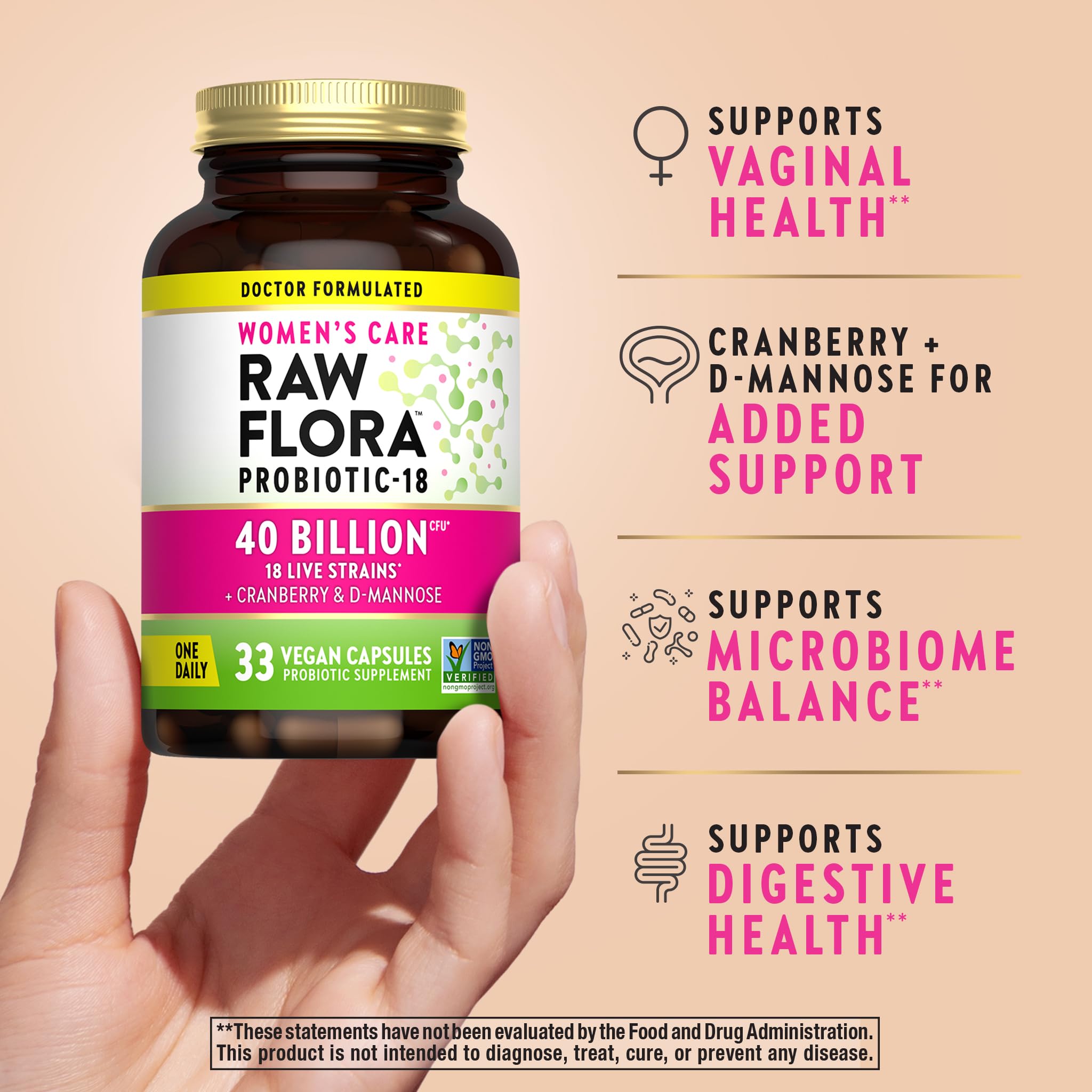 Nature's Truth Raw Flora cranberry-d-mannose blend for urinary and overall wellness.