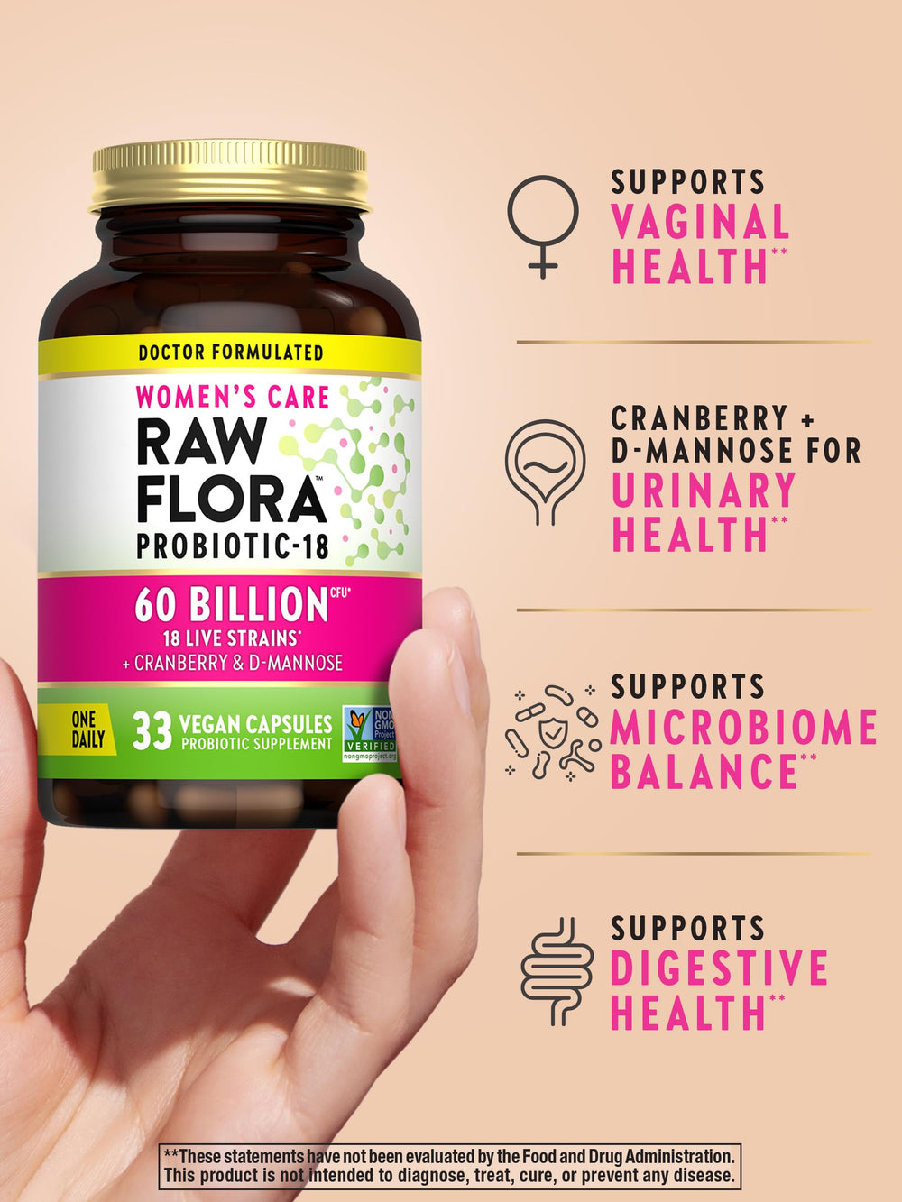 Nature's Truth Raw Flora capsules with cranberry and D-Mannose for urinary support