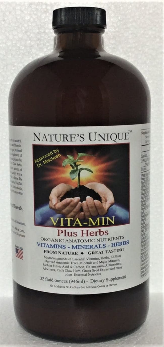 Nature's Unique Vita-Min Plus Herbs bottle for daily antioxidant support