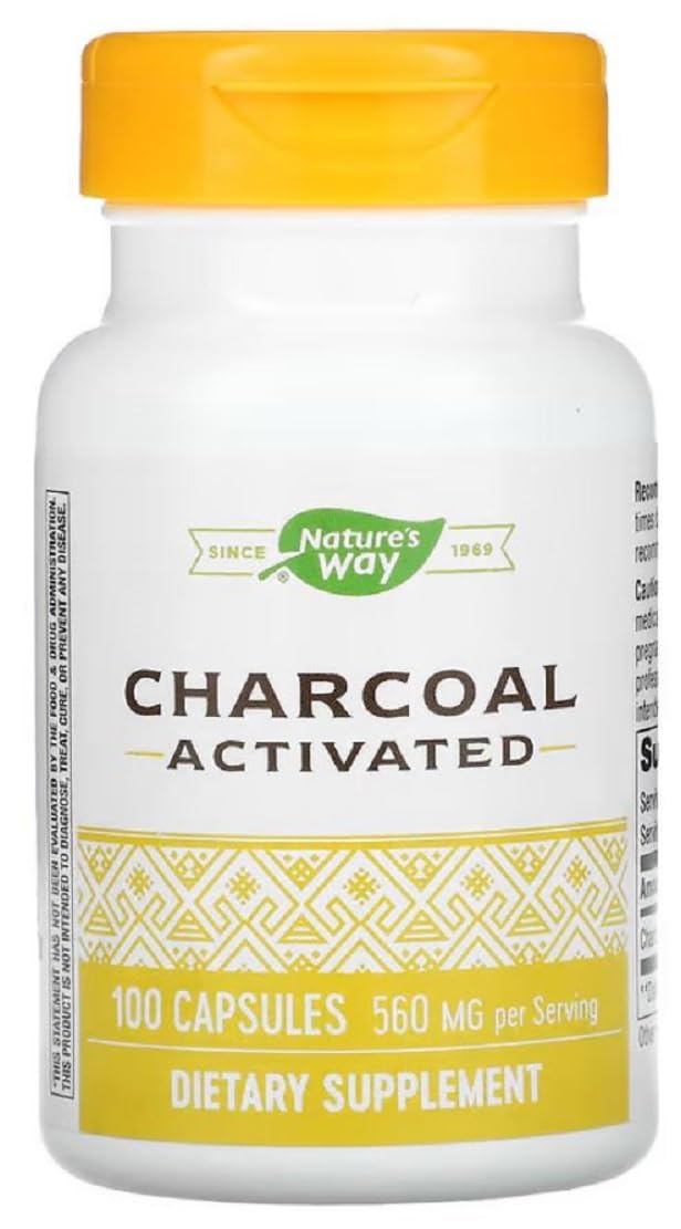 Nature's Way activated charcoal capsules bottle for daily use and digestive support