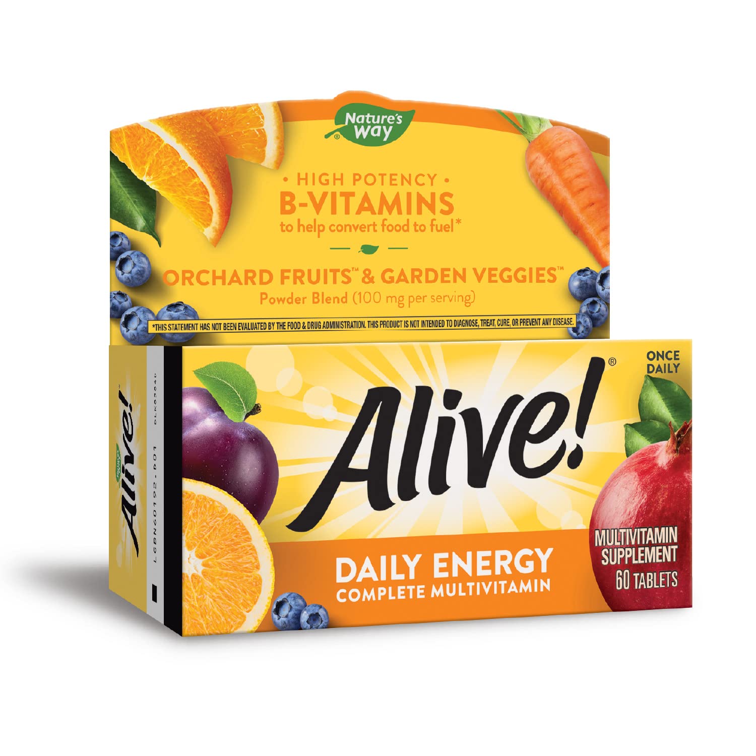 Nature's Way Alive Daily Energy tablets close-up suggesting convenient one-a-day nutrition.