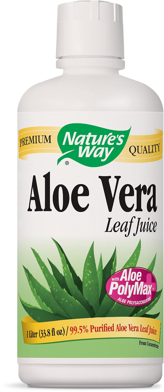 Nature's Way Aloe Vera Whole Leaf Juice bottle pour for daily hydration and refreshing taste