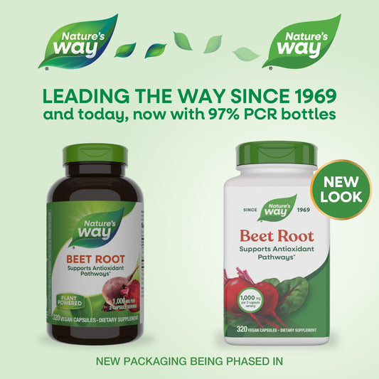 Nature's Way Beet Root bottle back label highlighting gluten-free and vegan formula