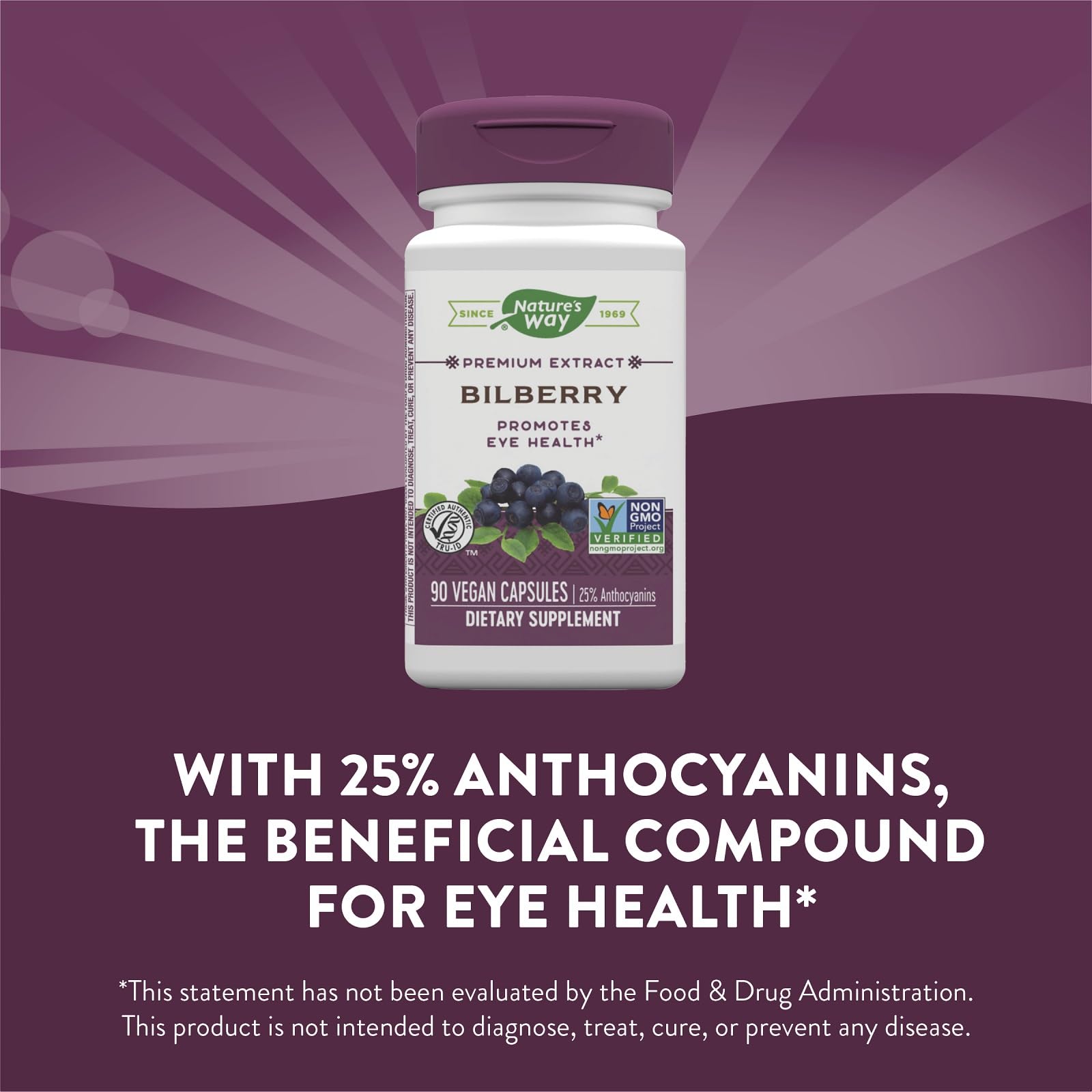 Nature's Way Bilberry capsules promote connective tissue health around eye areas.