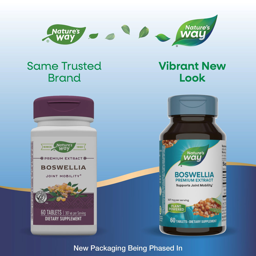Nature's Way Boswellia packaging highlights vegan and gluten-free suitability