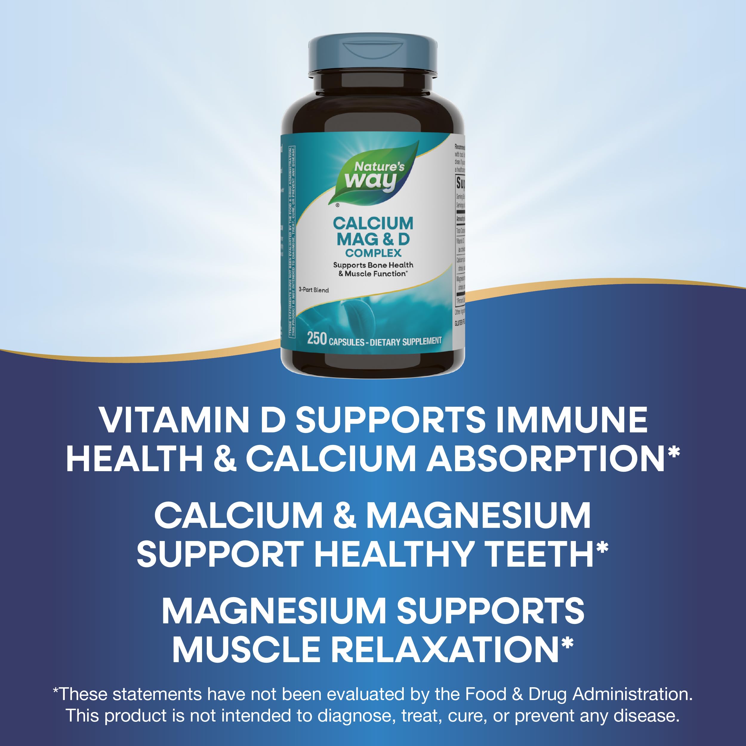 Nature's Way Calcium Magnesium D3 Complex close-up of capsules and label