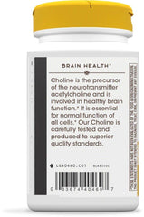 Nature's Way Choline 500 mg bottle label highlights vegetarian and gluten-free