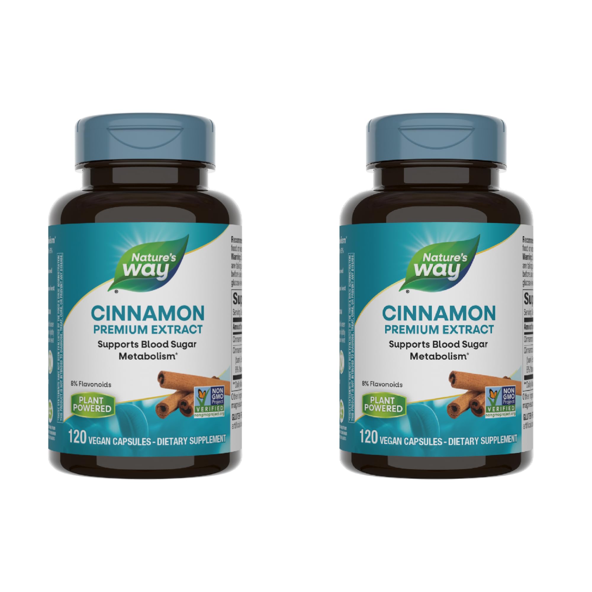 Nature's Way Cinnamon Premium Extract bottle with 120 vegan capsules for daily support