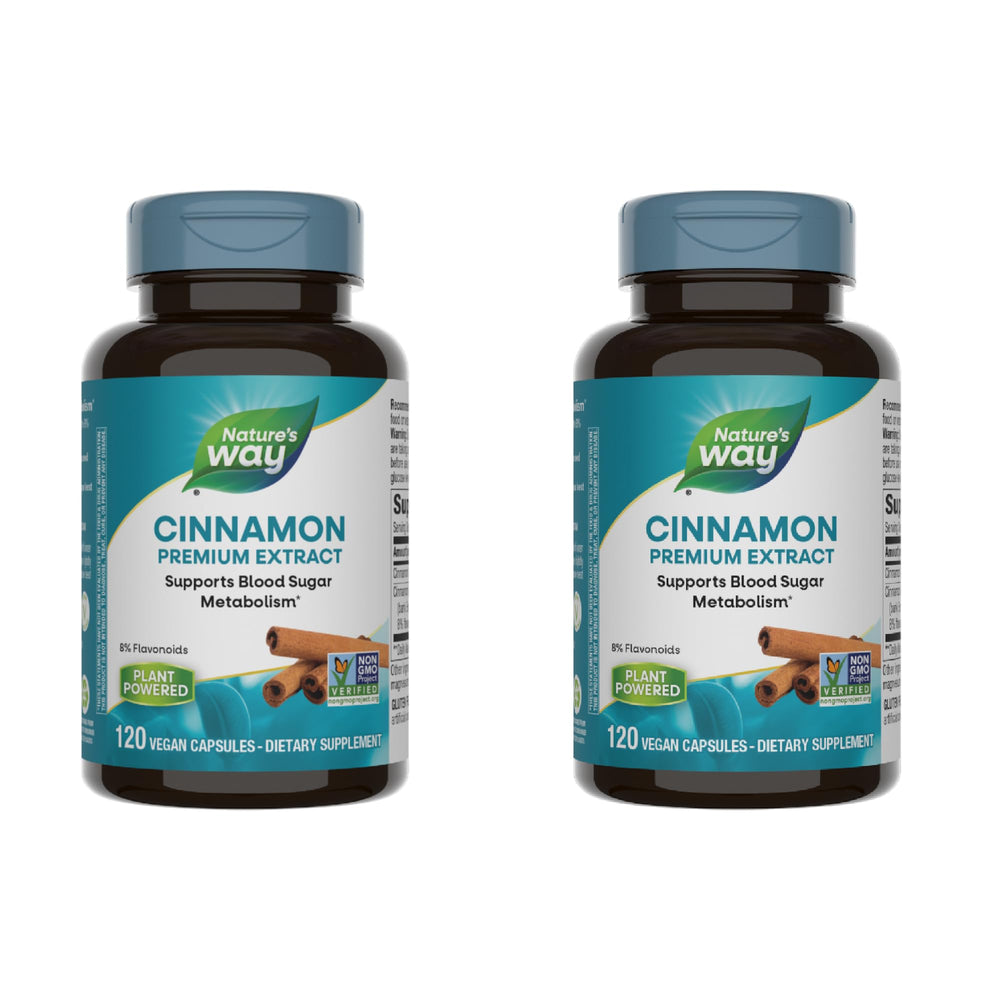 Nature's Way Cinnamon Premium Extract bottle with 120 vegan capsules for daily support