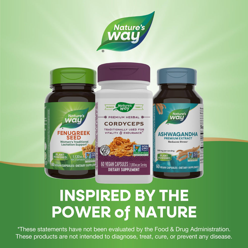 Nature's Way Cordyceps packaging made from recycled materials.