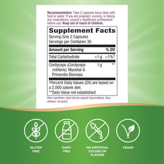 Nature's Way Cordyceps Premium bottle label shows quality testing and US sourcing.