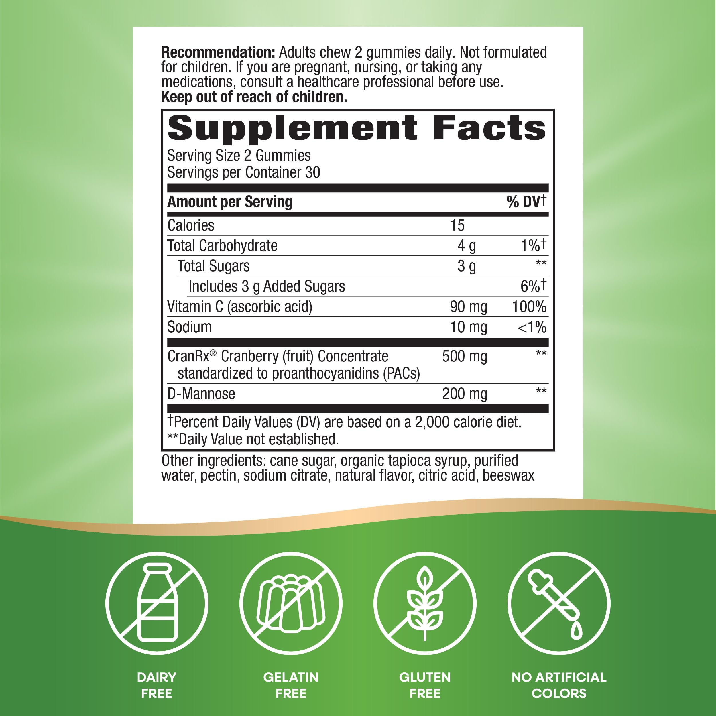 Vitamin C inclusion in CranRx gummies supports daily nutrition