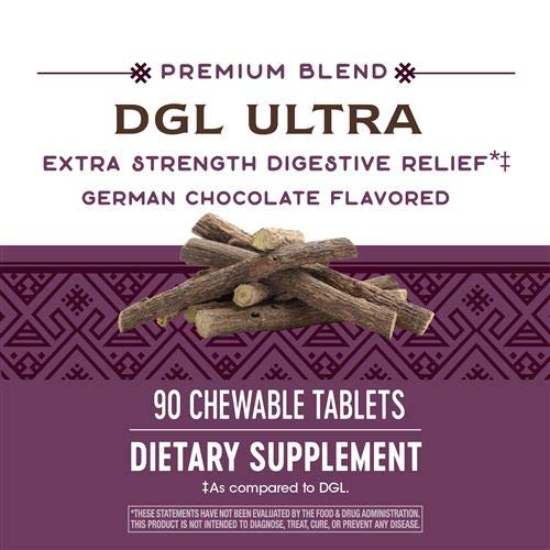 Nature's Way DGL Ultra chocolate chewable bottle packaging suggests on-the-go digestive support.