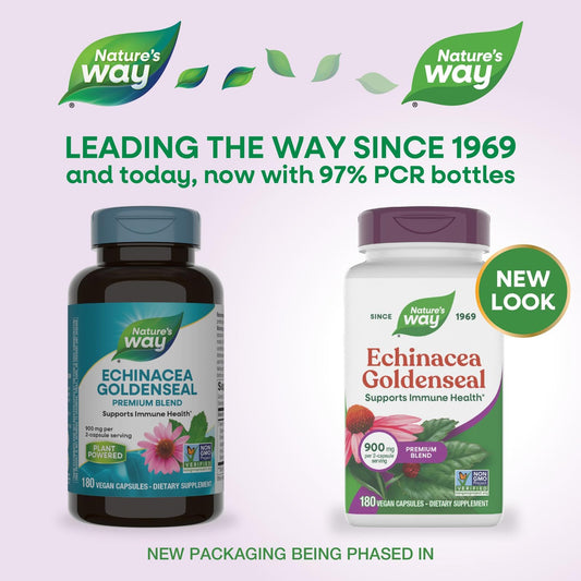 Nature's Way Echinacea Goldenseal bottle side view showing capsule count for daily use.