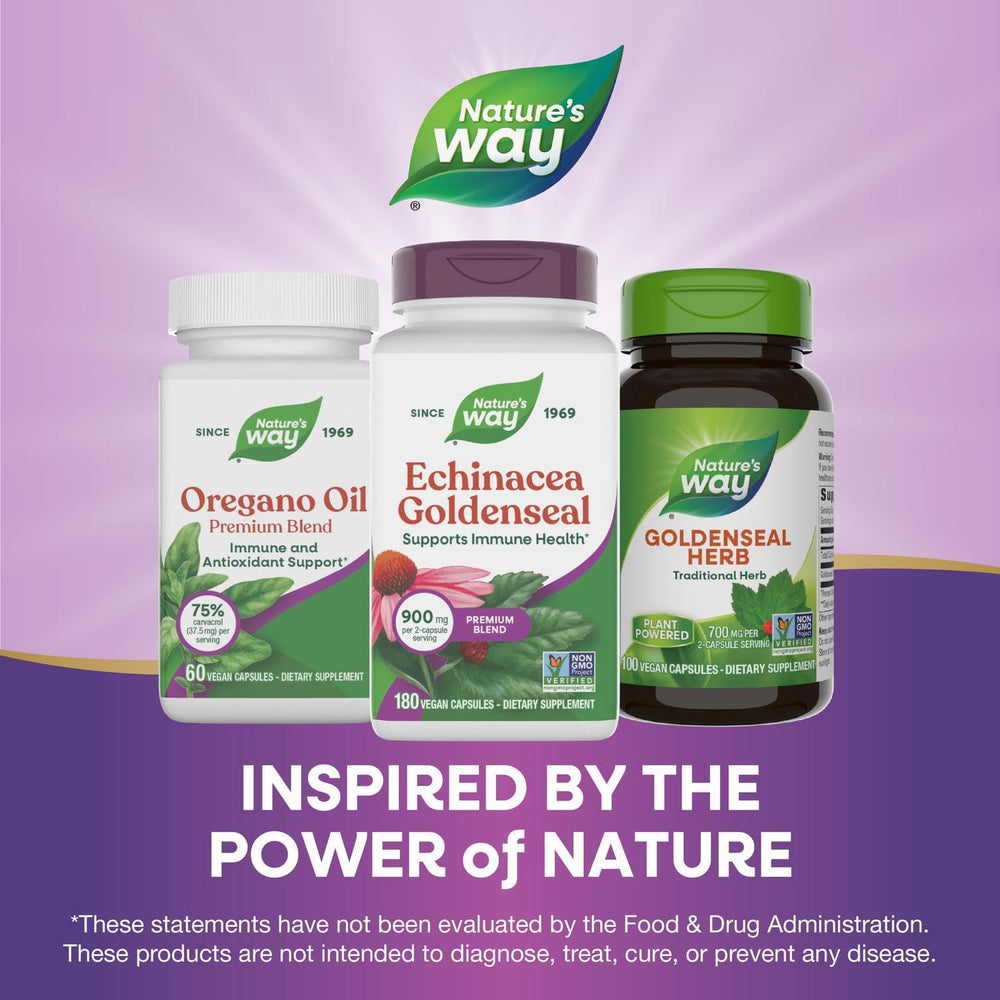 Nature's Way Echinacea Goldenseal bottle on kitchen counter for everyday wellness.
